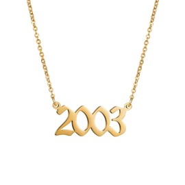 Year Necklace for Womens Girl,Initial Birth Year Number Necklace Men Boy Birthstone Birthday Charm Friendship Old English Font Stainless Steel Pendant Necklace Chain Jewelry(Year Necklace 2003,Gold)