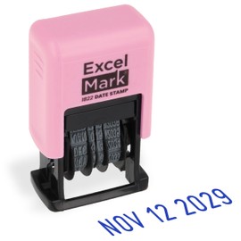 ExcelMark 1822 Date Stamp – Perfect for Shipping, Receiving, Expiration and Due Dates (Blue Ink, Pink Mount)