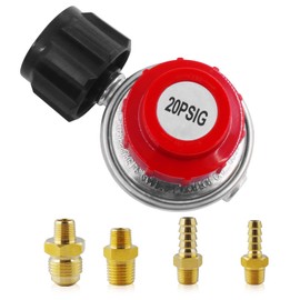 MCAMPAS 0-20Psi Kit de válvula reguladora de propano ajustable de alta presión. Válvula reguladora QCC1 y válvula de servicio de tanque POL LP, conector de púas de manguera de 5/16 pulgadas y 1/4