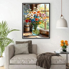 DPHERO DIY Flowers in One Vase Diamond Painting Kits Pictures for Adults Beginners, 5D Window Diamond Painting Set, DIY Round Stones Sunshine Diamond Art Kits, Diamond Art for Home Decor 30 x 40 cm