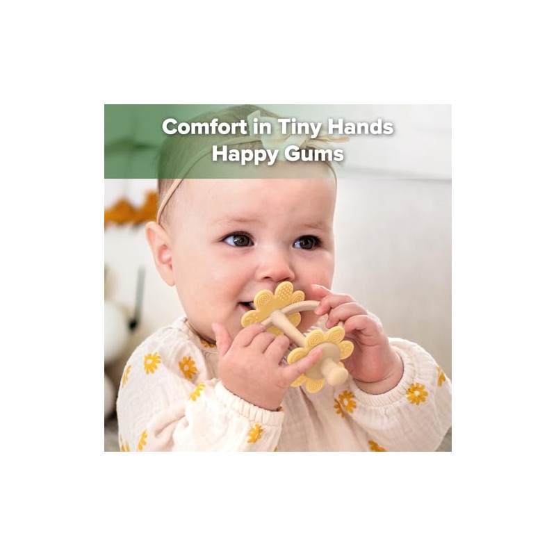 haakaa Silicone Twin Flower Teether,Nipple-Shaped End for Gum Massage,360° Baby