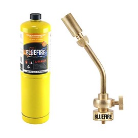 BLUEFIRE Solid Brass Pencil Flame Gas Welding Torch Head Nozzle Upgraded Full Metal Version Fuel by MAPP MAP Pro Propane CGA600 Cylinder (Torch with MAPP kit)