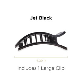 TELETIES - Large Flat Rectangle Clip - For Thick Hair - For Lounging, Travel, Yoga, & More - Strong Grip, Bendable Teeth, Comfortable Lay-Back Design - All Hair Textures - Jet Black
