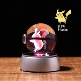 Unbranded 3D Crystal Ball LED Night Light Base Changes Color Toy Night Light - Pikachu