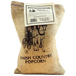 Amish Country White Popcorn, Less Hulls, 2 Pounds in a Burlap Bag