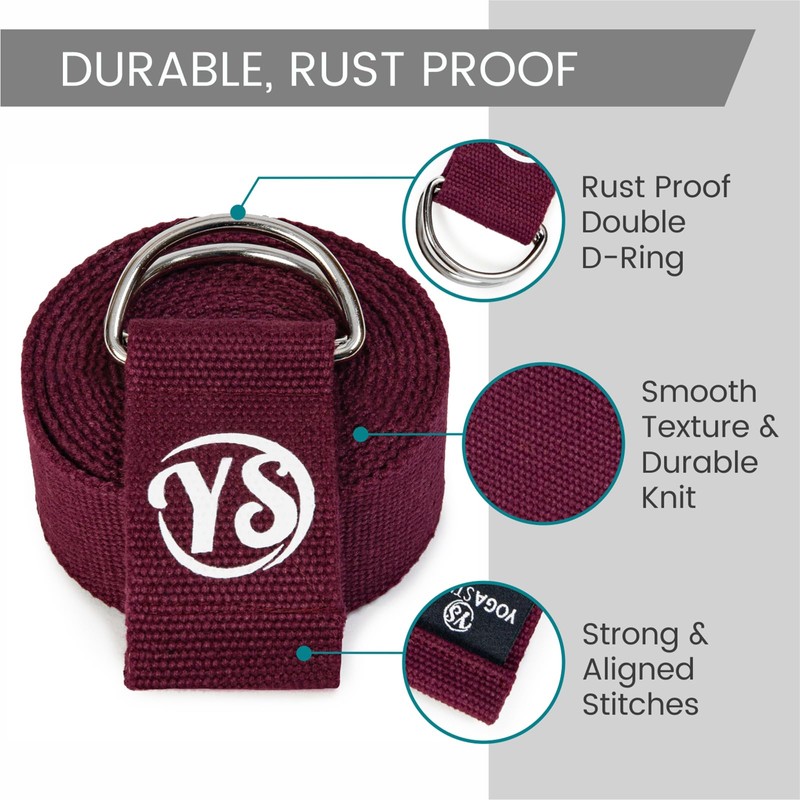 Yoga Studio Yoga Strap, 2.5m (8.2ft) Extra Long Durable Organic