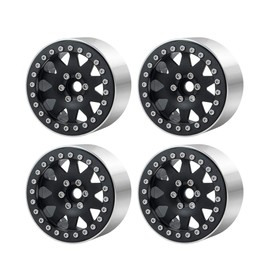 4Pcs Heavy Duty Wider Version 2.2” Aluminum Beadlock Wheels Rim for 1/10 RC Scale Axial Wraith 90018, 6 Black