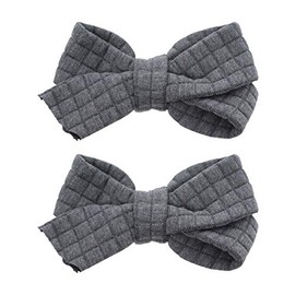 Grey Quilted Cotton Bow Clip For Girls Toddlers Small Set of 2