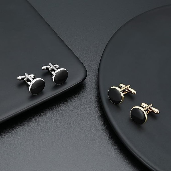 Cufflinks for Men, Tuxedo Studs and Cufflinks Set, Classic Black