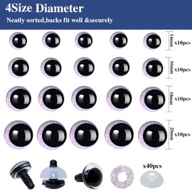 80Pcs 3D Glitter Safety Eyes and Washers - Thalinfayi 14/16/18/20mm Glitter Moon Crochet Amigurumi Eyes Strabismus Safety Eyes for Amigurumi, Crafts, Crochet Doll DIY Making or Replace Supplies