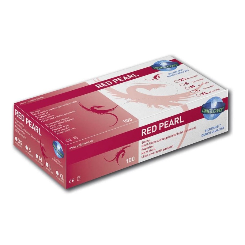 Unigloves Powder Free Nitrile Gloves – Red – Red Pearl