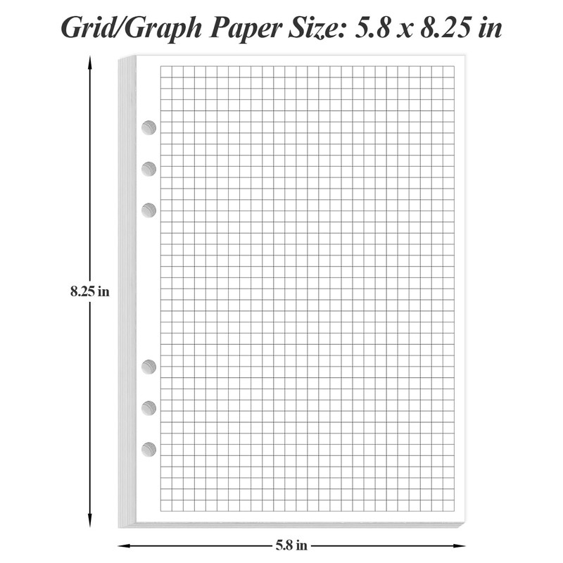 A5 Grid Refill Paper, 6-Hole Graph Paper, 100Sheets / 200Pages