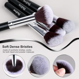 Solve Juego Brochas Maquillaje Piezas Pinceles Profesionales Mango Madera Base Corrector Polvo Rostro Ojos Color Negro