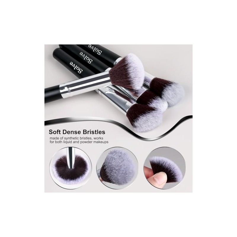 Solve Juego Brochas Maquillaje Piezas Pinceles Profesionales Mango Madera Base