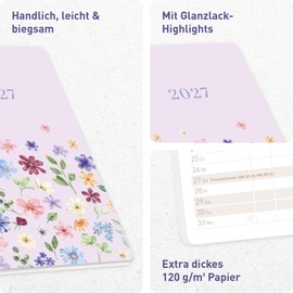 Häfft® Monthly Calendar 2027 A6+ Slim "Lovely Flowers" 1 Month on 2 Pages, Monthly Planner Small, Pocket Calendar 2027 with Year & Holiday Overview - Sustainable & Climate Friendly