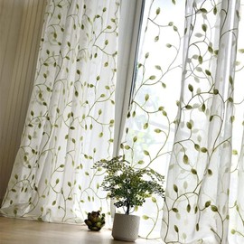 TIYANA Leaf Pattern Lace Curtains, Light Green Ivy Leaves, Set of 2, Width 100 cm x Length 200 cm, Sheer Curtains, for Living Room, Guest Room, Bedroom, Custom Size Available