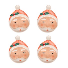 HGTV Home Collection, Ceramic Santa Plates, Set of 4 with Glossy Finish, Christmas Themed, Blush, 1in