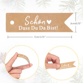 jijAcraft Pack of 100 Gift Tags "Schön, dass du da Bist" Kraft Paper Wedding Tags 7 x 2 cm with Jute String Hangtag Tags Labels Tags for Flea Market Wrapped Wedding Decoration DIY
