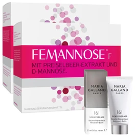 Femannose F 2 x 30 Trinkgranulat mit 2.000 mg D-Mannose und Preiselbeer-Extrakt für die Blase + gratis Tagespflege | vegan, laktosefrei, glutenfrei | Blasengesundheit | gut verträglich