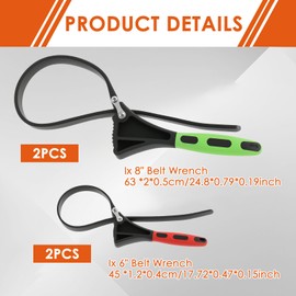 SHCJINGK 4 Pcs Rubber Strap Wrench Set, Oil Filter Wrench with Diameter 6" and 4" Heavy Duty Rubber Strap,Adjustable Blet Sink Wrench for Jar Opener,Water Filter,Plumbing