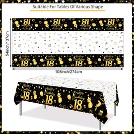 HOWAF 18th Birthday Decoration, Black Gold Happy Birthday Napkins, 18th Birthday Balloons, Tablecloth, Birthday Table Decoration, Confetti Set for Decoration 18th Birthday Boy Girl