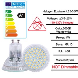 ukzboss MR16 GU10 4W 85-265V 3000k Warm White Soft White LED Spotlight 35w Halogen Bulb Replacement (Warm White 3000K 6pcs)