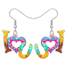 TIZURO Valentine's Day Acrylic Colorful Sweet Love Heart Donut Earrings Fun Candy Cookie Food Dangle Novelty Jewellry For Sweetheart Women Charms Costume Gifts (Pink)