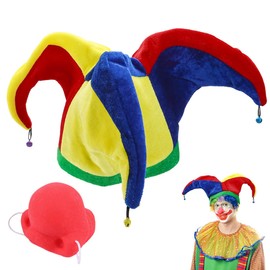 EIH1 Funny Costume Multicoloured Jester Clown Mardi Gras Hat for Carnival Party Parade