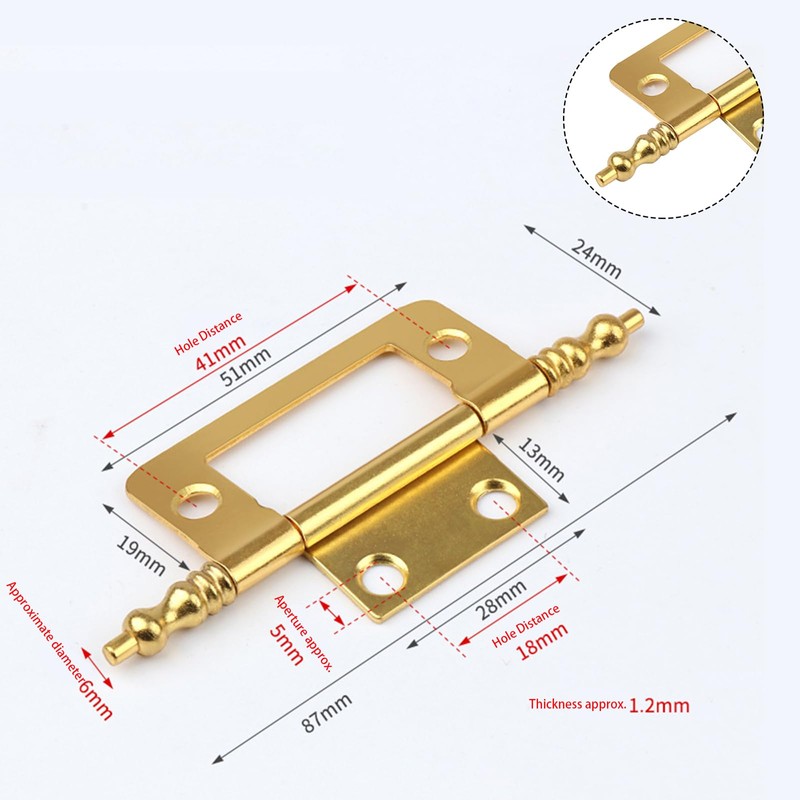 8PCS Stainless Steel Flush Hinges,Gold Flush Hinges 2 Inch,Door Hinges,