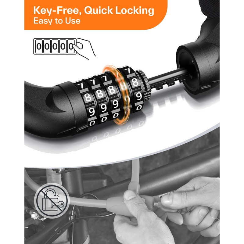 Sportneer Bike Lock: 5 Digit Combination High Security Anti Theft