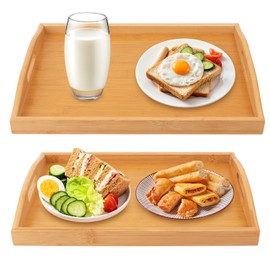 Geytetqi 2 Pack Bamboo Serving Tray with Handles - 2 Size Bamboo Trays for Serving Food, Portable Bamboo Bed Tray Set for Breakfast, Restaurants, Living Room