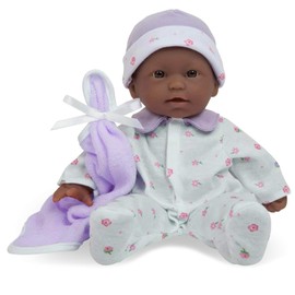 JC Toys La Baby Boutique African American 11 inch Small Soft Body Baby Doll dressed in Purple for Children 12 Months and older