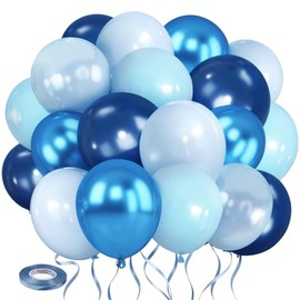 Blue Balloons Set,60pcs 12 inch Metallic Blue Balloons Pearl Light Blue Latex Balloons and Navy Blue Latex Balloons for Birthday Baby Shower Wedding Graduation Bridal Shower Party Decoration