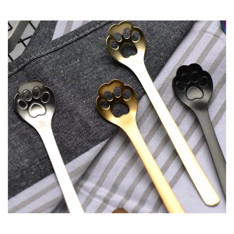 ZASA LIFE Cat Spoon, Hole, Black, Set of 4