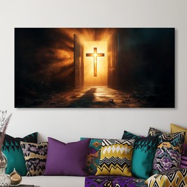 GAFSING Light Cross Wall Art for Living Room Office Jesus Painting Prints Art Deco Canvas Artwork Family Bedroom Decor (16x32 Inches)
