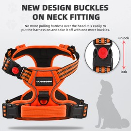 Juqiboom No Pull Dog Harness with A Free Heavy Duty 5ft Dog Leash, Adjustable Soft Padded Dog Vest, Reflective No-Choke Pet Oxford Vest with Easy Control Handle for Dogs(Orange, Medium)