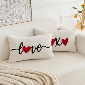 HOMFREEST Valentines Day Pillow Covers 12x20 Inch XOXO Love Embroidery Decorative Throw Pillows Farmhouse Romantic Patio Happy Valentine Cushion Case for Sofa Couch Home
