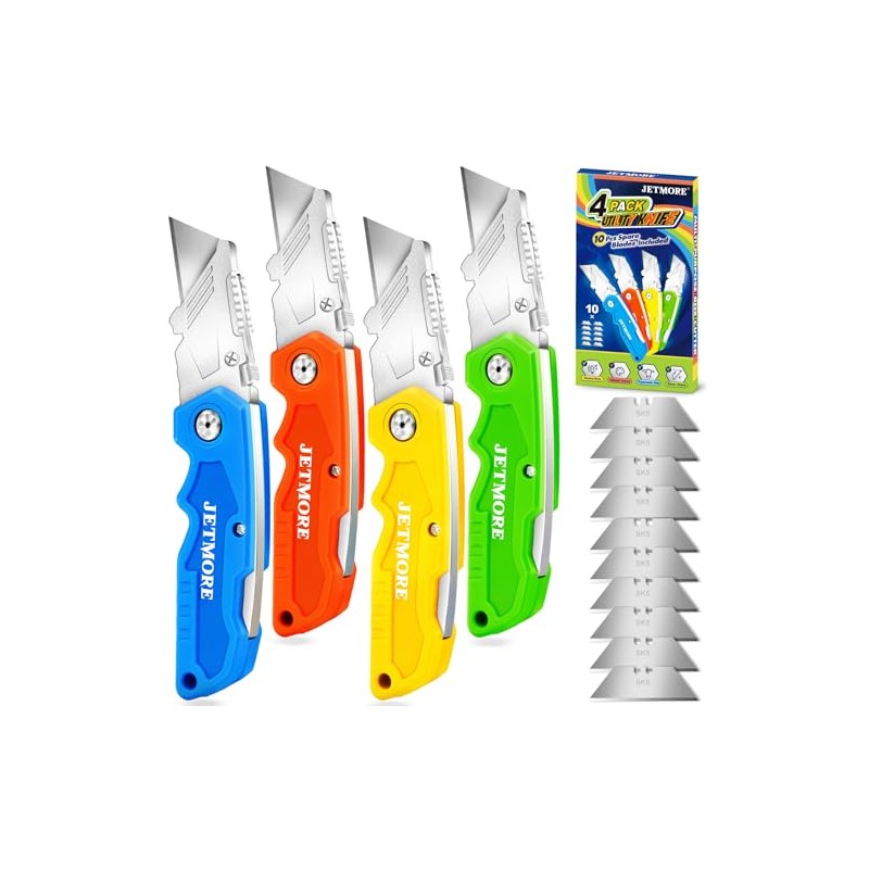 JETMORE 4 Pack Folding Utility Knife, Razor Knife for Cardboard,