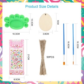 Surflyee 50 Wooden Easter Eggs for Painting, Easter Eggs Decoration, Easter Craft Set with 50 Decorative Lanyards, 2 Diamond Stickers, 1 Painting Tray and 2 Brushes