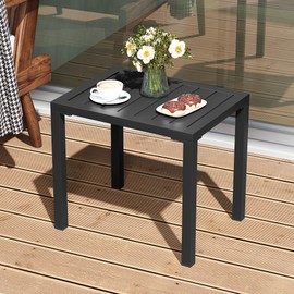 PATIOHIT Outdoor Side Table Aluminum Small Outdoor Table All-Weather Metal Patio End Table Rectangular Outdoor Side Tables for Patio Indoor Garden Porch Bistro Poolside (Black)