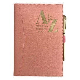 Telephone Address & Birthday Book A-Z Index Beautiful Colour PU Leather Style Cover A5 Size Soft Padded with Pen (Pink)