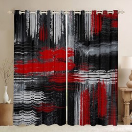 Red Black and Grey Blackout Curtains (30%-50%) Geometric Artistic Smear Curtains for Bedroom Living Room Abstract Graffiti Art Window Curtains Modern Brush Design Window Treatments W46*L54