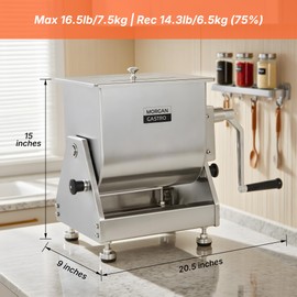 EASYROSE Commercial Tilt-Tub Meat Mixer with Gear Box, 18-lb/10L Stainless Steel Sausage & Burger Mixer, High-Torque Hand Crank Operation for Ground Meat & Seasoning
