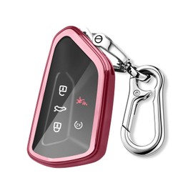 QBUC for Volkswagen Key Fob Cover with Keychain,Car Key Case fit for VW ID.4 ID.3 MK8 Golf GTI Seat Leon MK4 Skoda Octavia(Pink)