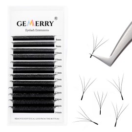 Gemerry Lash W lashes 4D Premade fan Lashes Extensions 0.07mm C Curl 8-14mix Noir Volume Thick Lashes Professional Single Lash Individual Russian Lash Tray(W-4D-007-c cur-8-14mix)