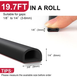【New Upgrade】Silicone Door Weather Stripping Door Seal Strip, 19.7 Feet Self-Adhesive D-Shape Door Insulation Strip for Door Frame& Window