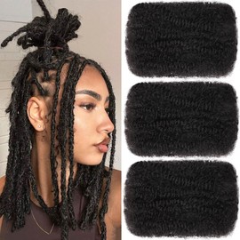 Kackanaa 14 Inch Afro Kinky Curly Human Hair Bulks for Dreadlock Extensions 1 Pack Marley Twist Braiding Hair Bulk for Mini Twist Repair Locs Springy Afro Twist Human Hair Bulk, 30g /Pack