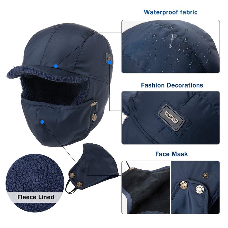 Oversized L Men Women Winter Trapper Hat Waterproof Windproof Aviator