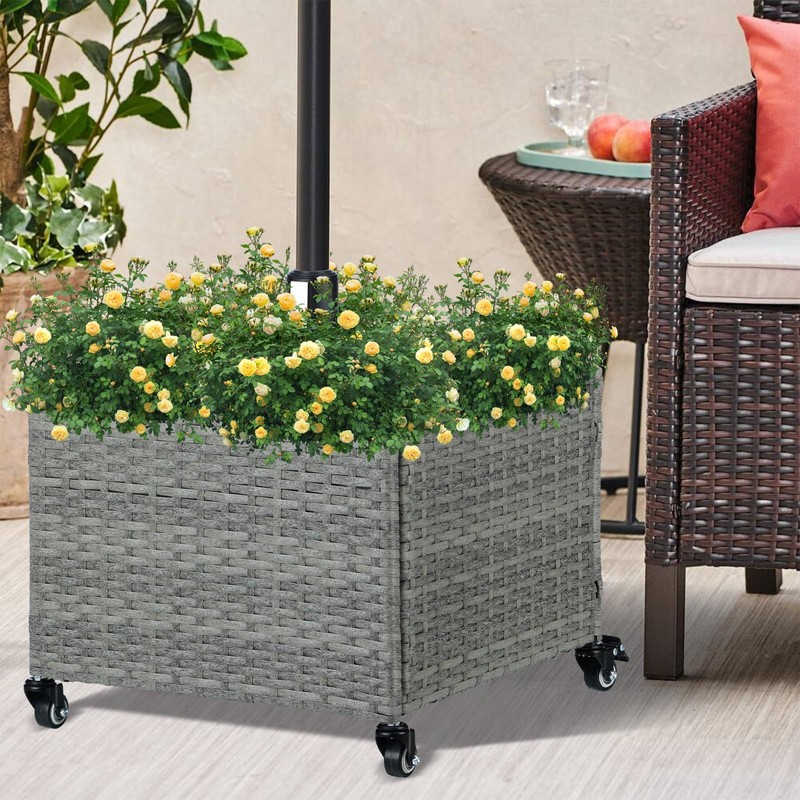 LEWIS&WAYNE Outdoor Umbrella Base with Fillable Planter Box Heavy Duty