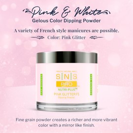 SNS Healthy Natural Nails SNS Nail Dip Powder, Gelous Color Dipping Powder - Pink Glitter F1 (Natural/Nudes, Glitter), PWPGF104 - Long-Lasting Acrylic Nail Color & Polish Lasts 14 Days - Odor-Free & No UV Lamp - 4 Oz